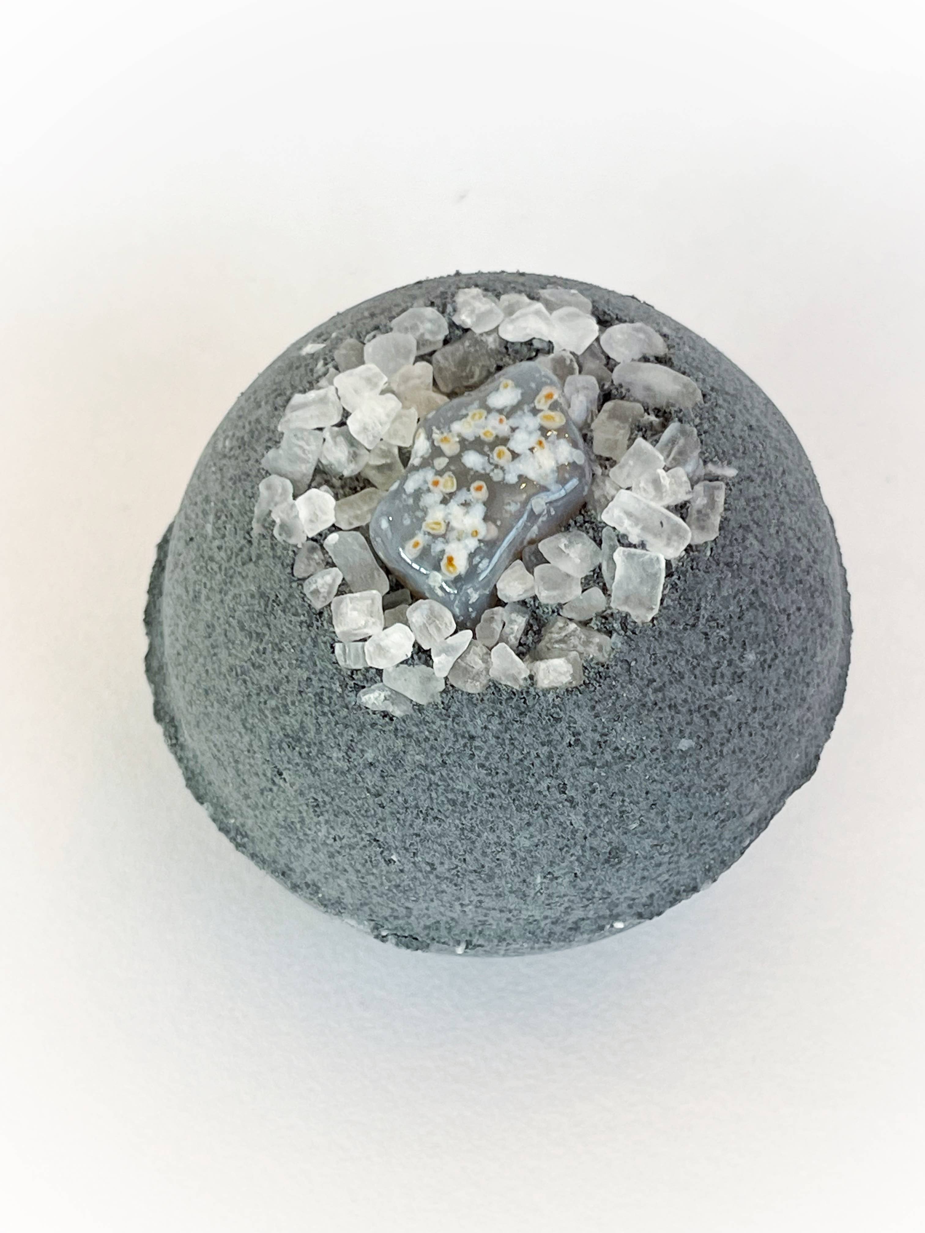 Activated Charcoal Bath Bomb with Agate & Sea Salt | Handmade Dye-Free Bath Fizzy