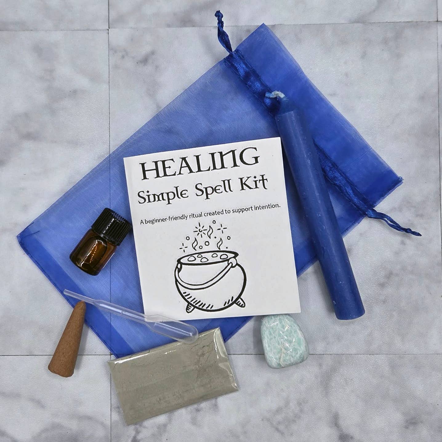 Healing Simple Spell Kit for Beginners | Intention Ritual Kit with Crystal, Candle & Essential Oil