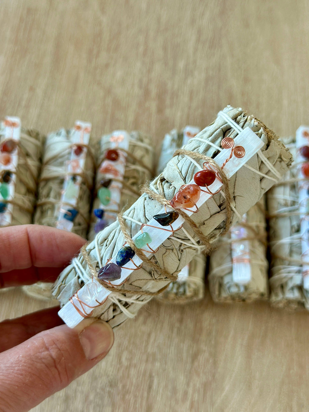 7 Chakra Selenite White Sage Smudge Stick | Chakra Crystal Cleansing Bundle