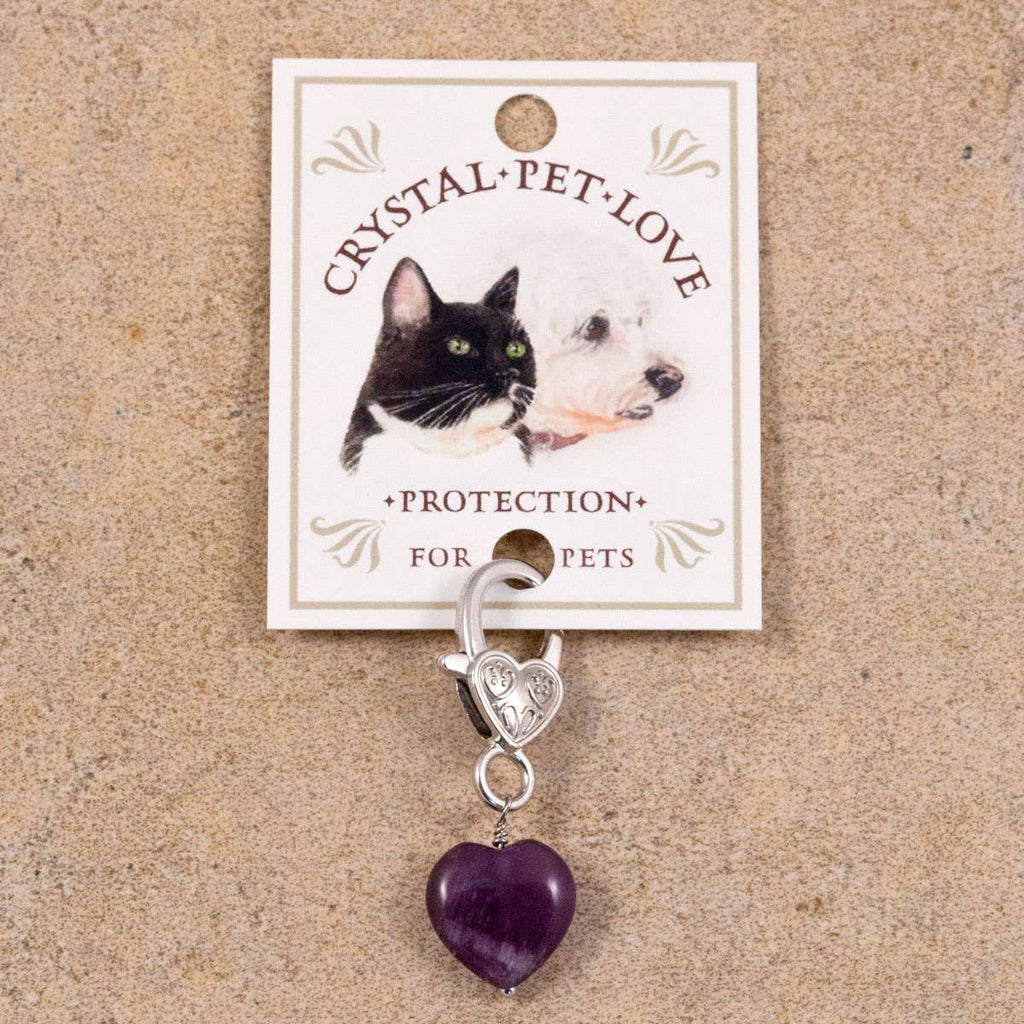 Amethyst Heart Pet Collar Charm – Purple Crystal Pet Accessory Gift for Dogs & Cats
