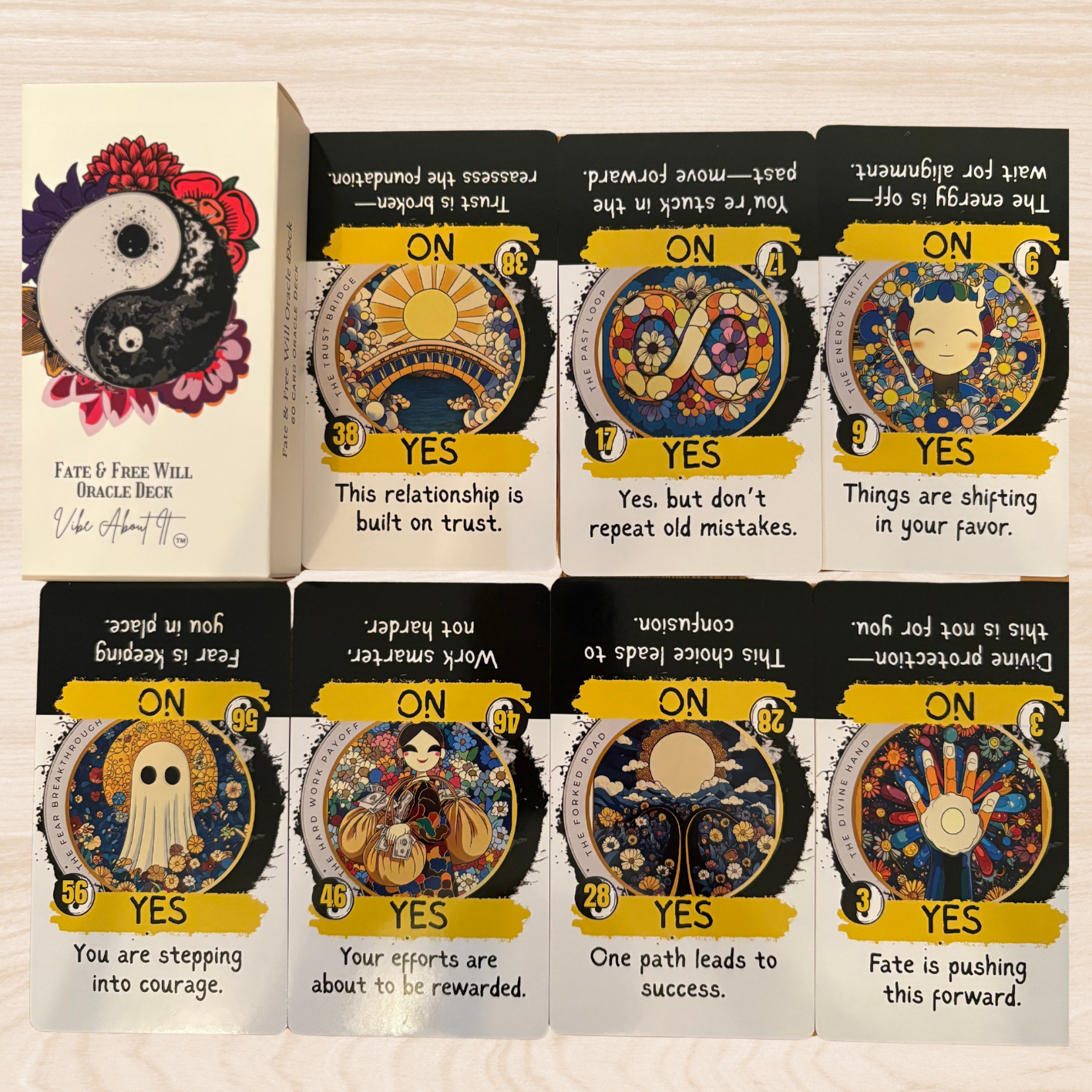 Fate & Free Will Oracle Deck | Yes or No Tarot Cards with Upright & Reversal Meanings | 60-Card Decision Guidance Deck