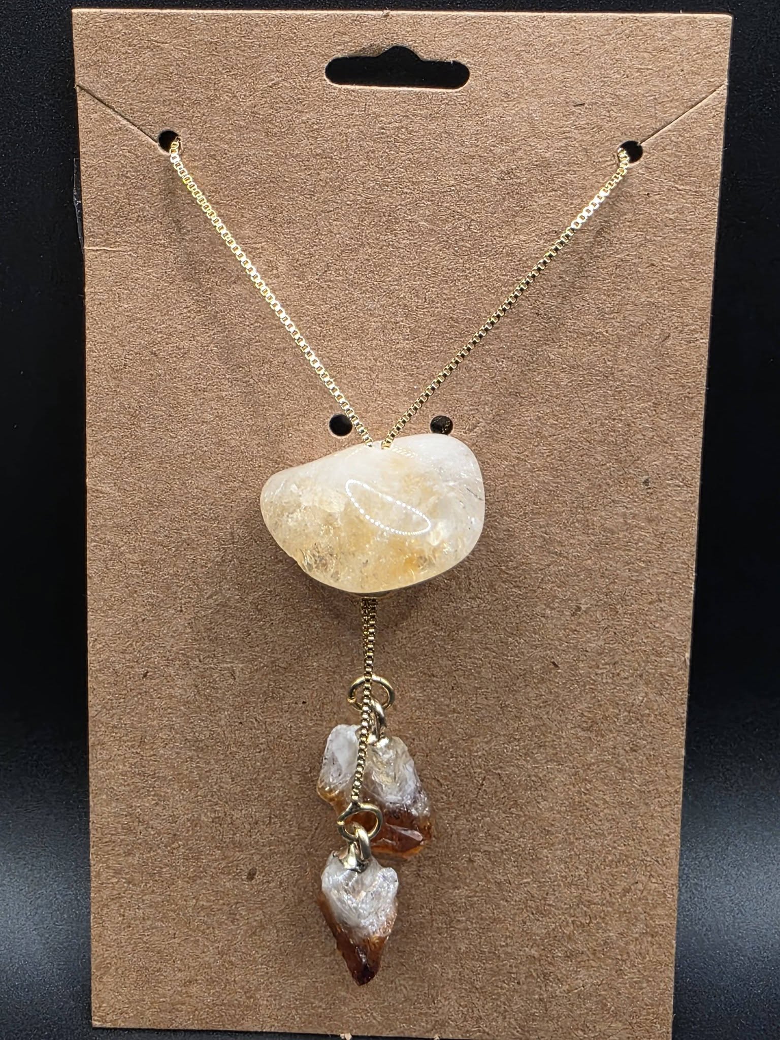 Citrine Triple Drop Intention Necklace – Gold Plated Chain Abundance Crystal Pendant