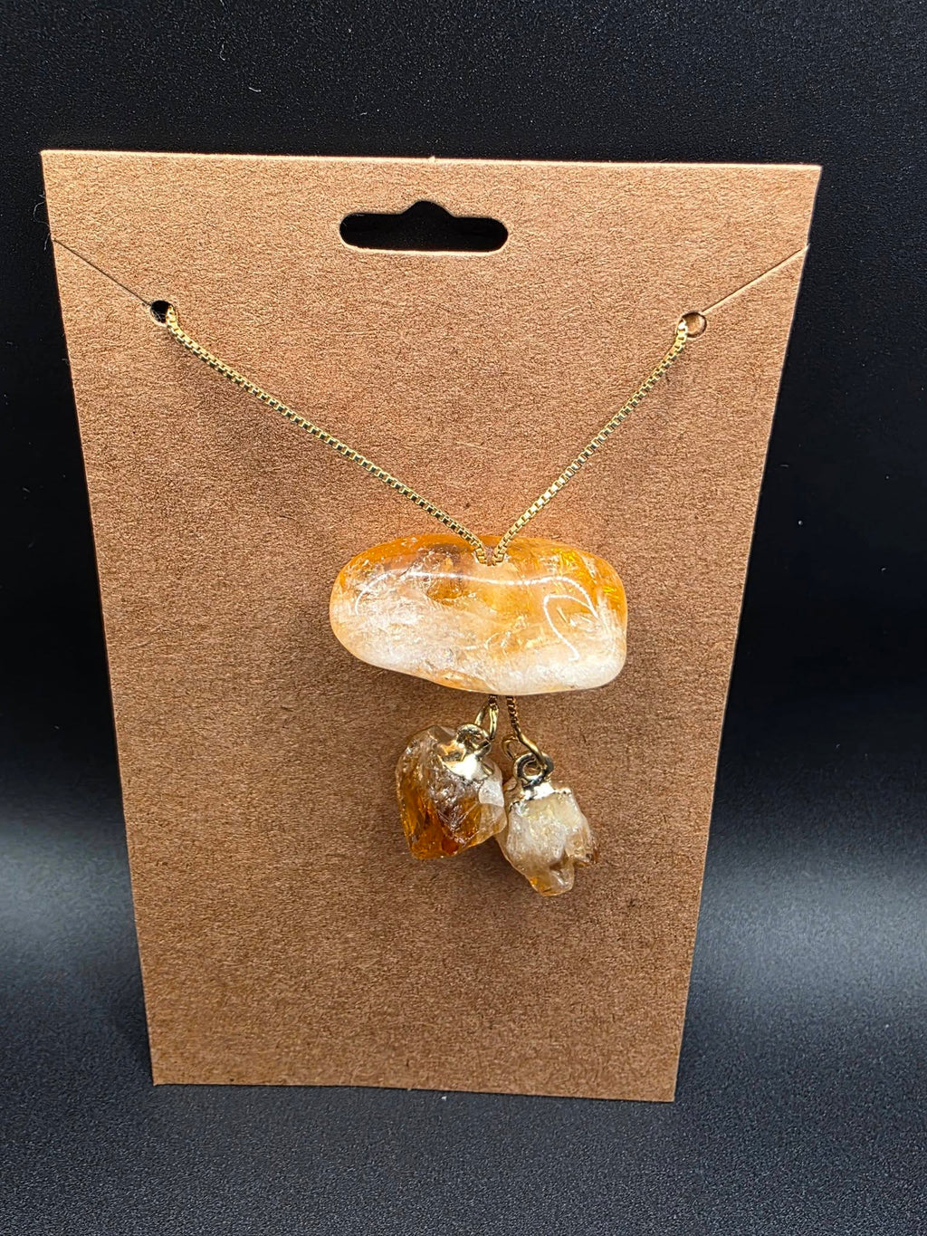 Citrine Triple Drop Intention Necklace – Gold Plated Chain Abundance Crystal Pendant