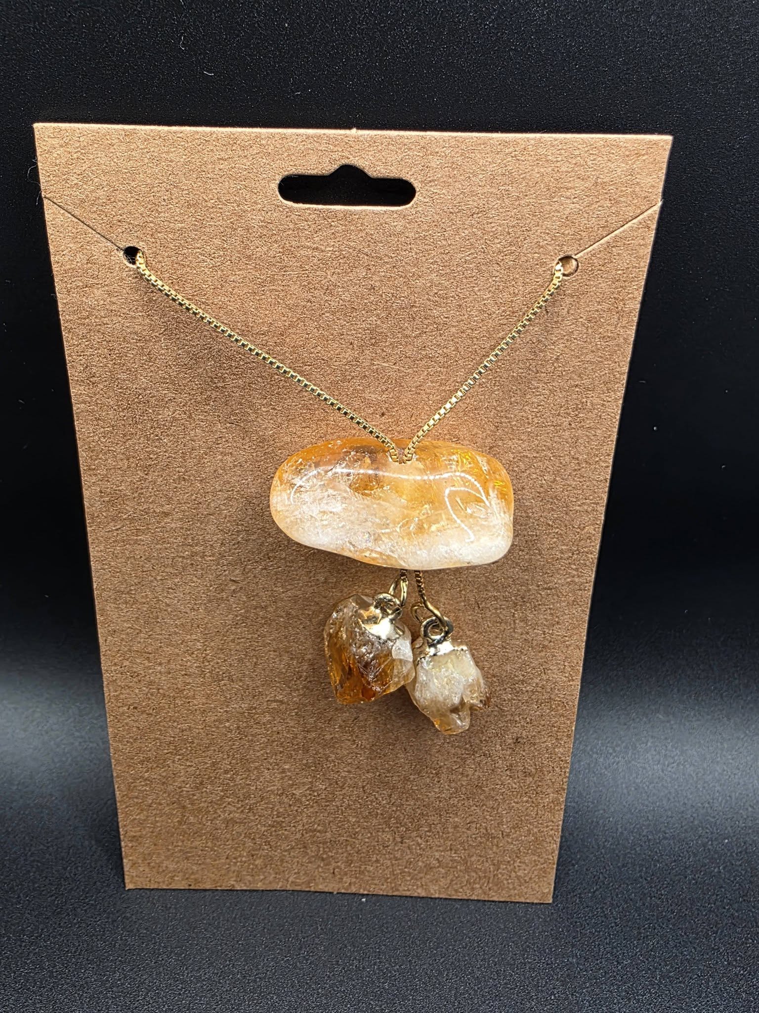 Citrine Triple Drop Intention Necklace – Gold Plated Chain Abundance Crystal Pendant
