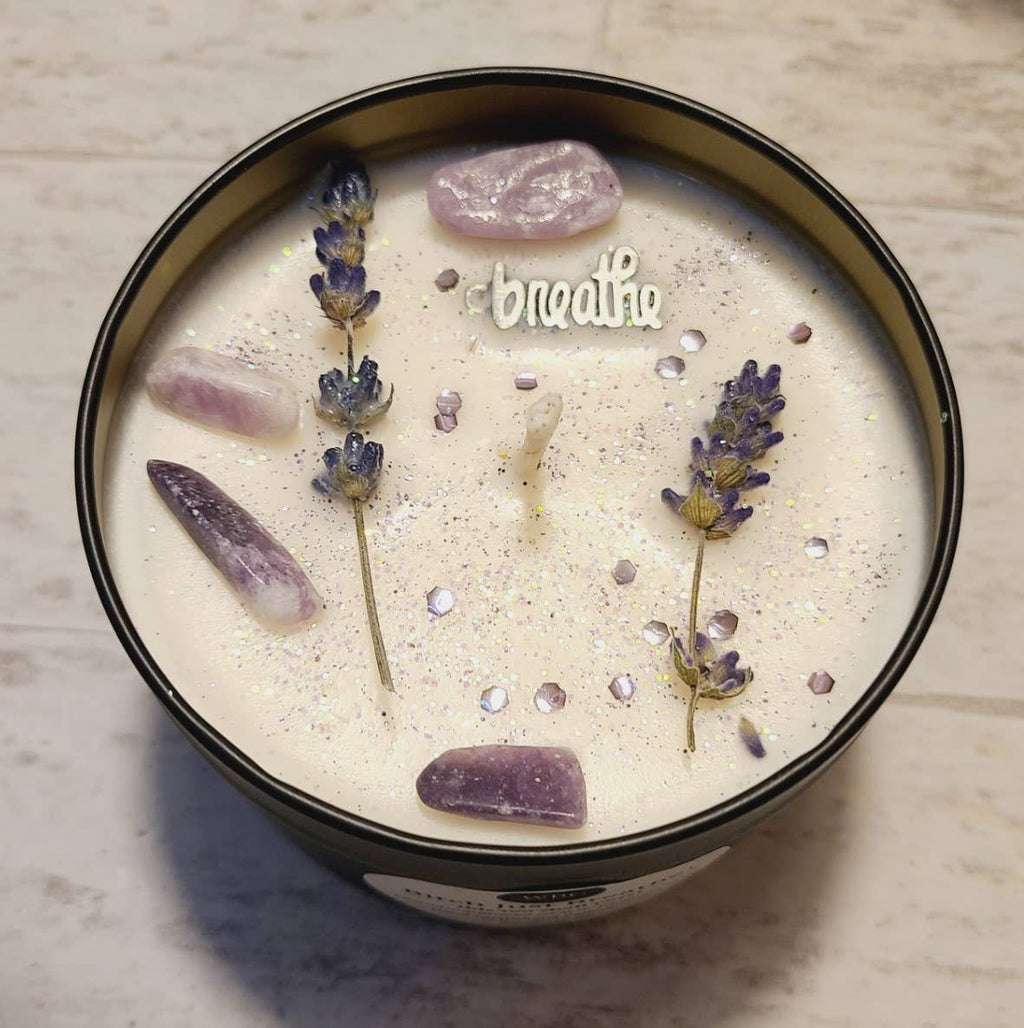 Bitch Just Breathe Intention Candle | Lepidolite Crystal Soy Candle for Calm & Stress Relief