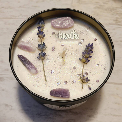 Bitch Just Breathe Intention Candle | Lepidolite Crystal Soy Candle for Calm & Stress Relief