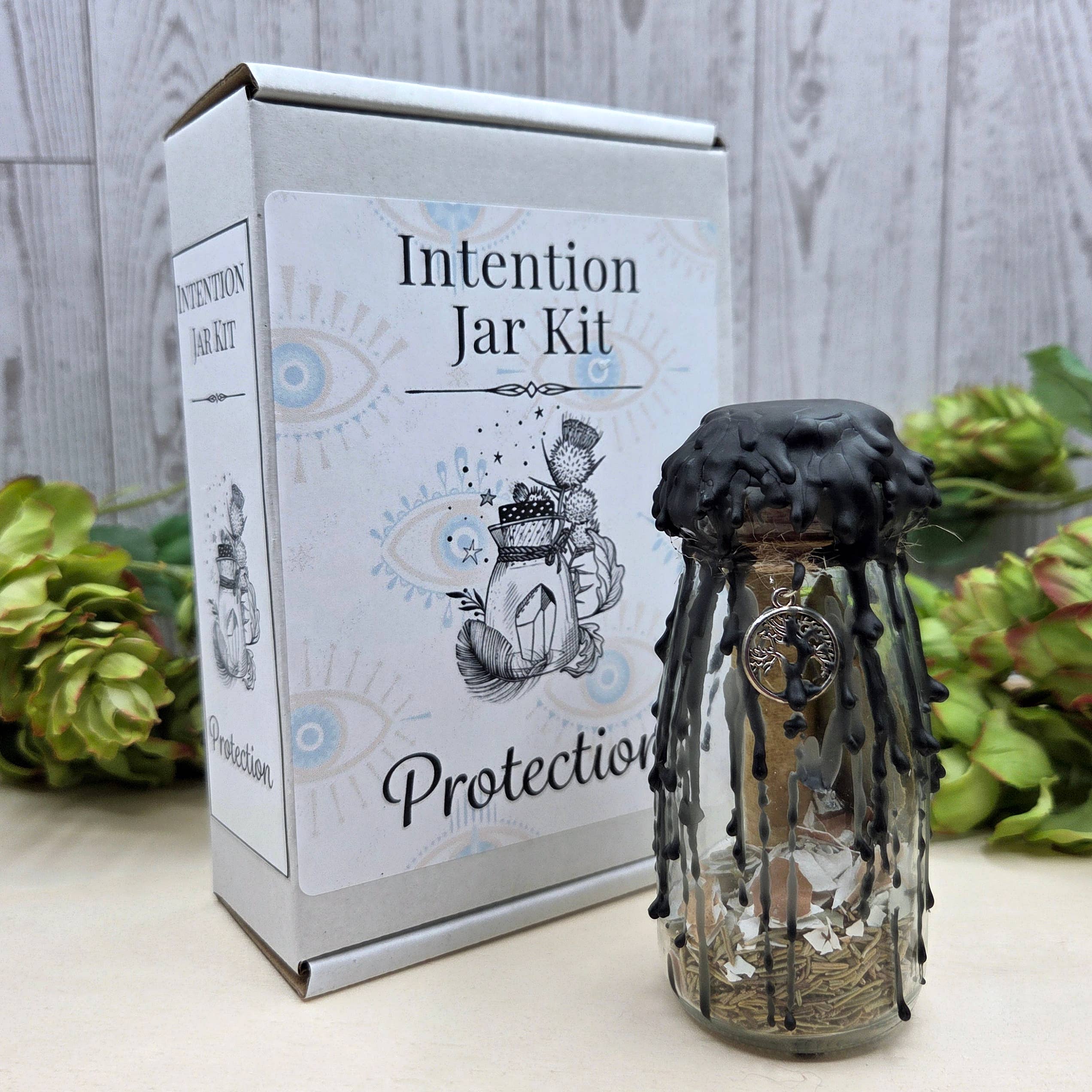 Protection Intention Jar Kit – Spiritual Protection Ritual Set with Crystal, Botanicals & Candle | Beginner-Friendly Apothecary Kit