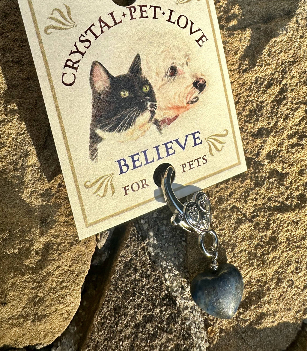 Lapis Lazuli Heart Pet Collar Charm – Blue Natural Stone Pet Accessory for Dogs & Cats