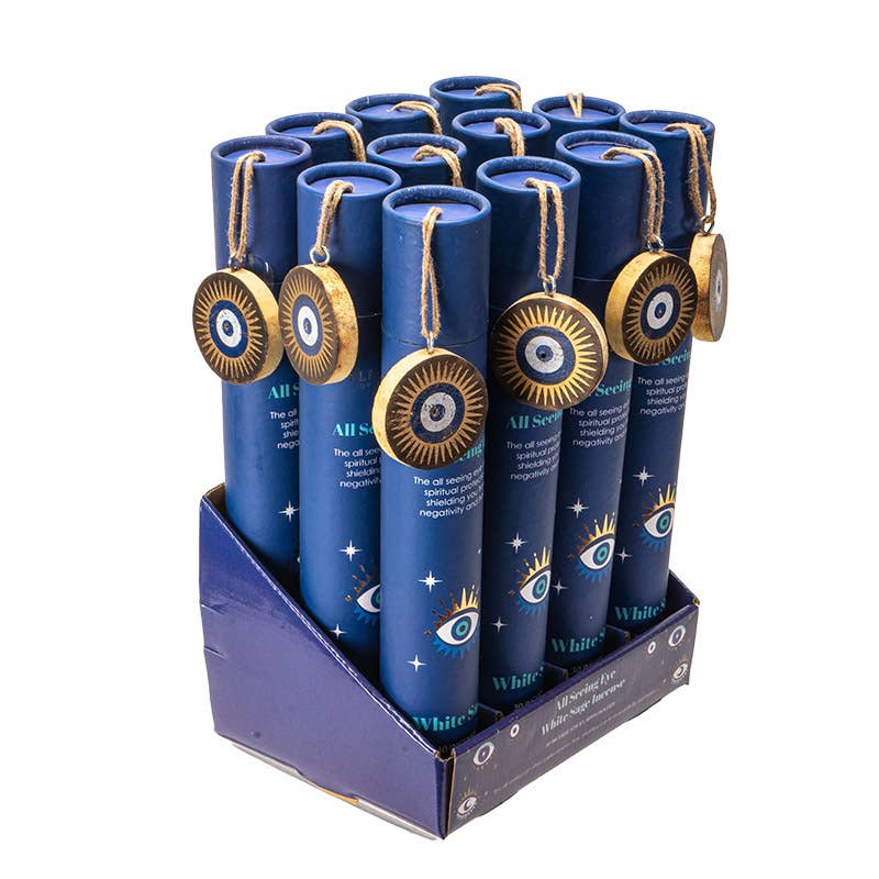All-Seeing Eye White Sage Incense Sticks with Wooden Ash Catcher
