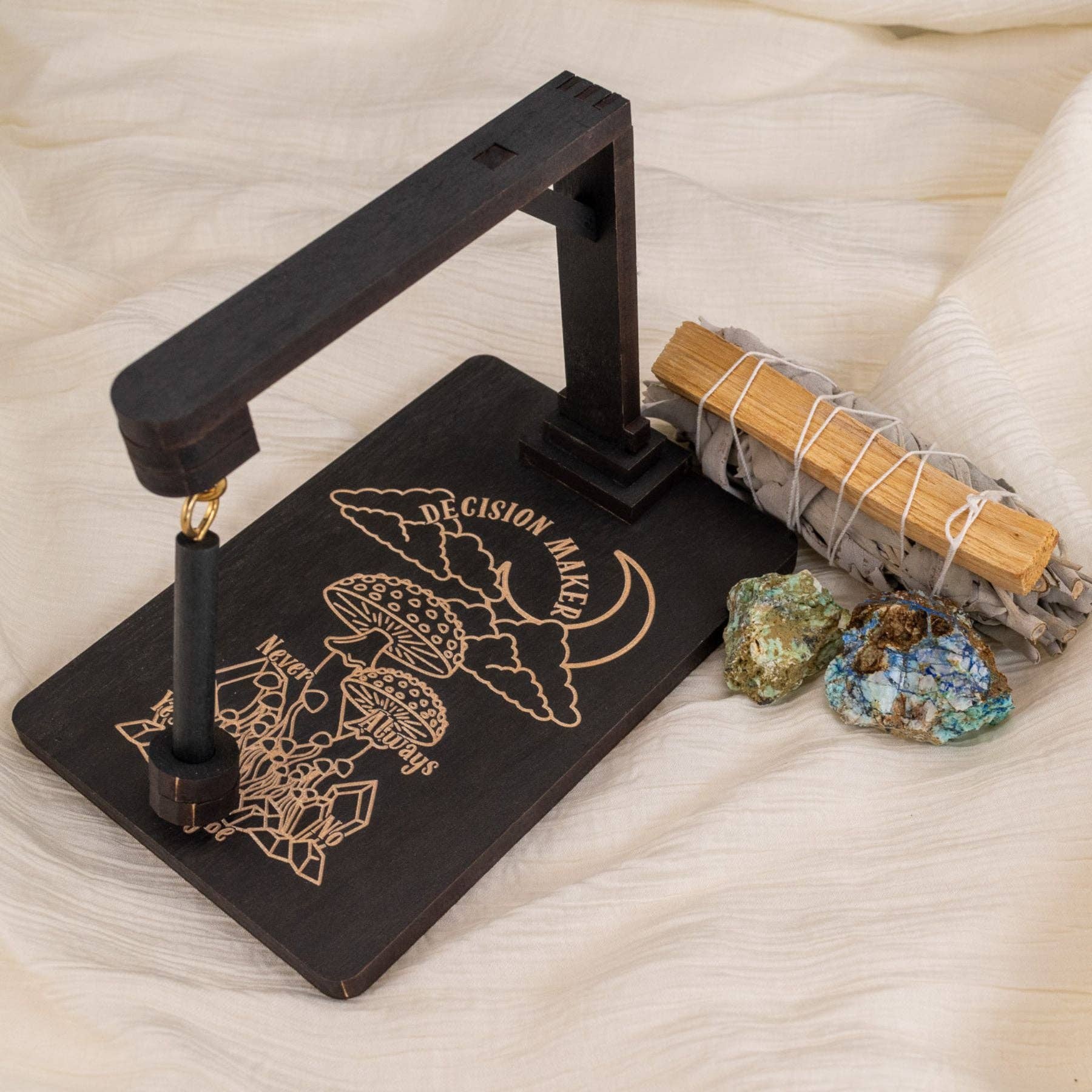 Wooden Pendulum Decision Maker Board – Yes No Maybe Never Divination Tool
