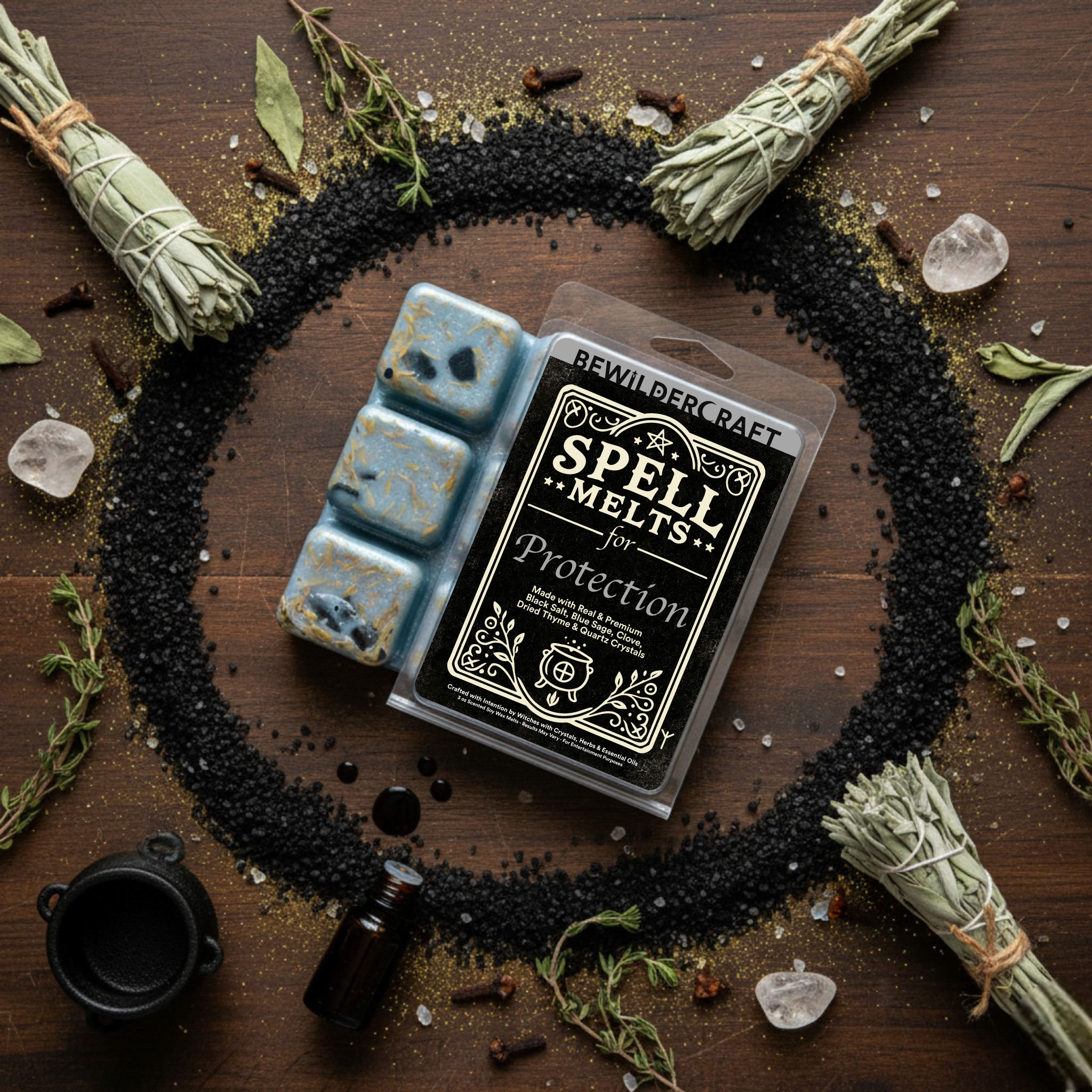 Protection Spell Wax Melts | Blue Sage & Quartz Ritual Melts