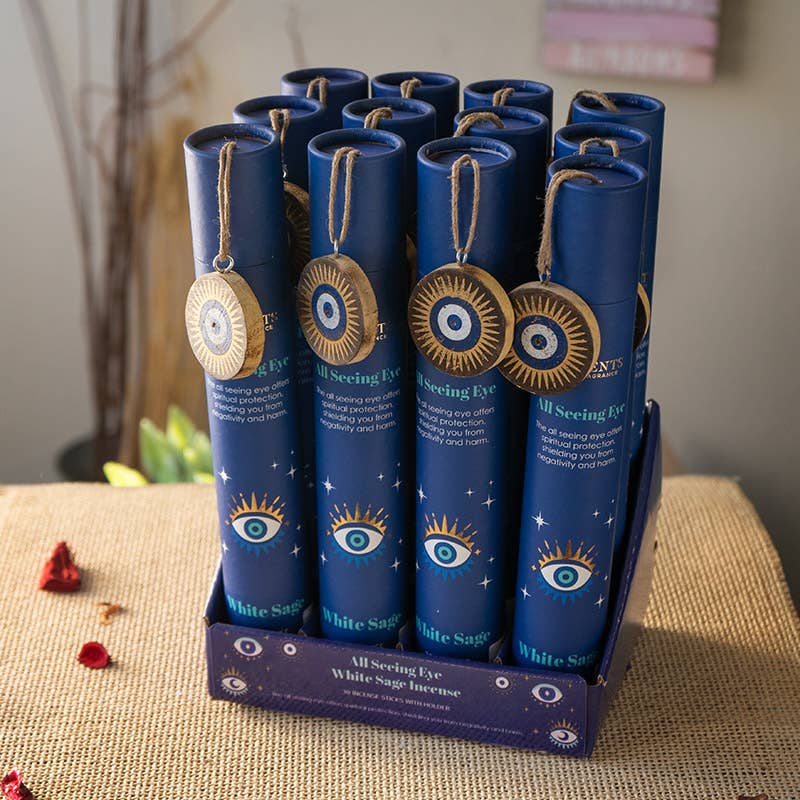 All-Seeing Eye White Sage Incense Sticks with Wooden Ash Catcher