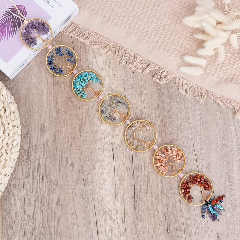 7 Chakra Tree of Life Wall Hanging | Crystal Chakra Wall Decor | Spiritual Energy Decor | Boho Meditation Wall Art