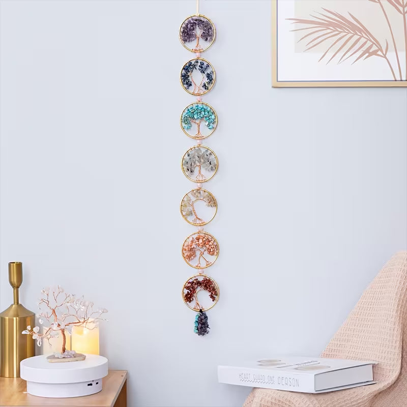 7 Chakra Tree of Life Wall Hanging | Crystal Chakra Wall Decor | Spiritual Energy Decor | Boho Meditation Wall Art