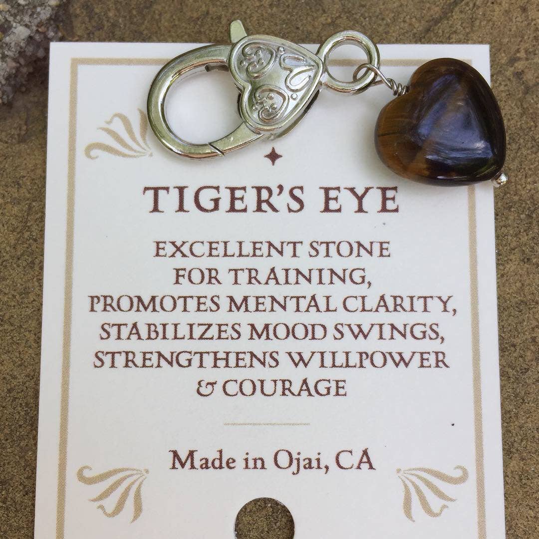 Tiger’s Eye Heart Pet Collar Charm – Brown Natural Stone Pet Accessory for Dogs & Cats