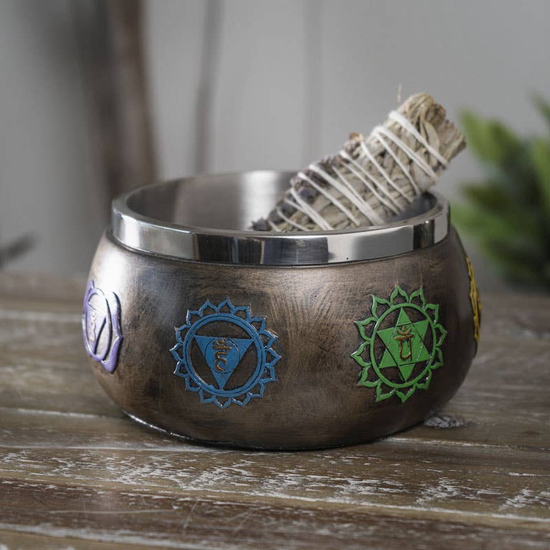 Seven Chakra Ritual Offering Bowl – Smudging & Altar Bowl with Stainless Steel Insert