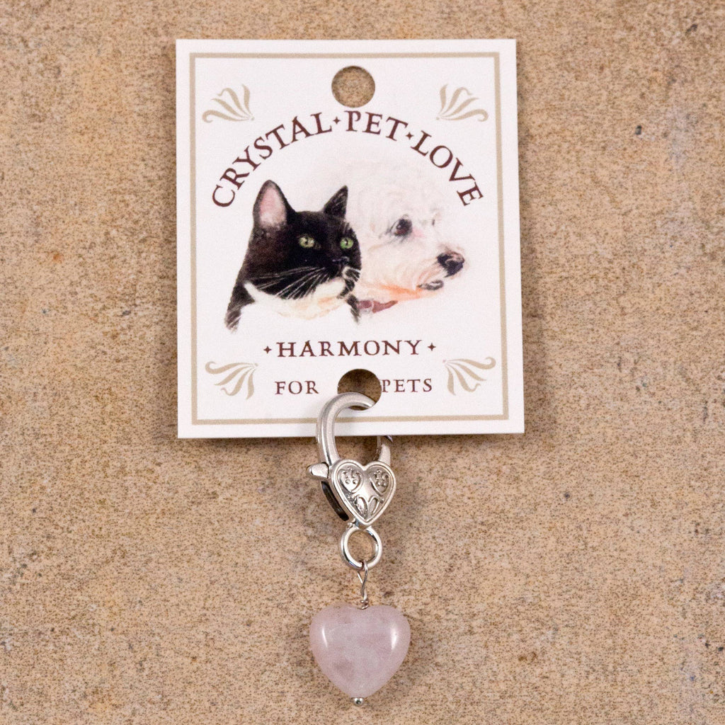 Rose Quartz Heart Pet Collar Charm – Pink Crystal Pet Accessory for Dogs & Cats