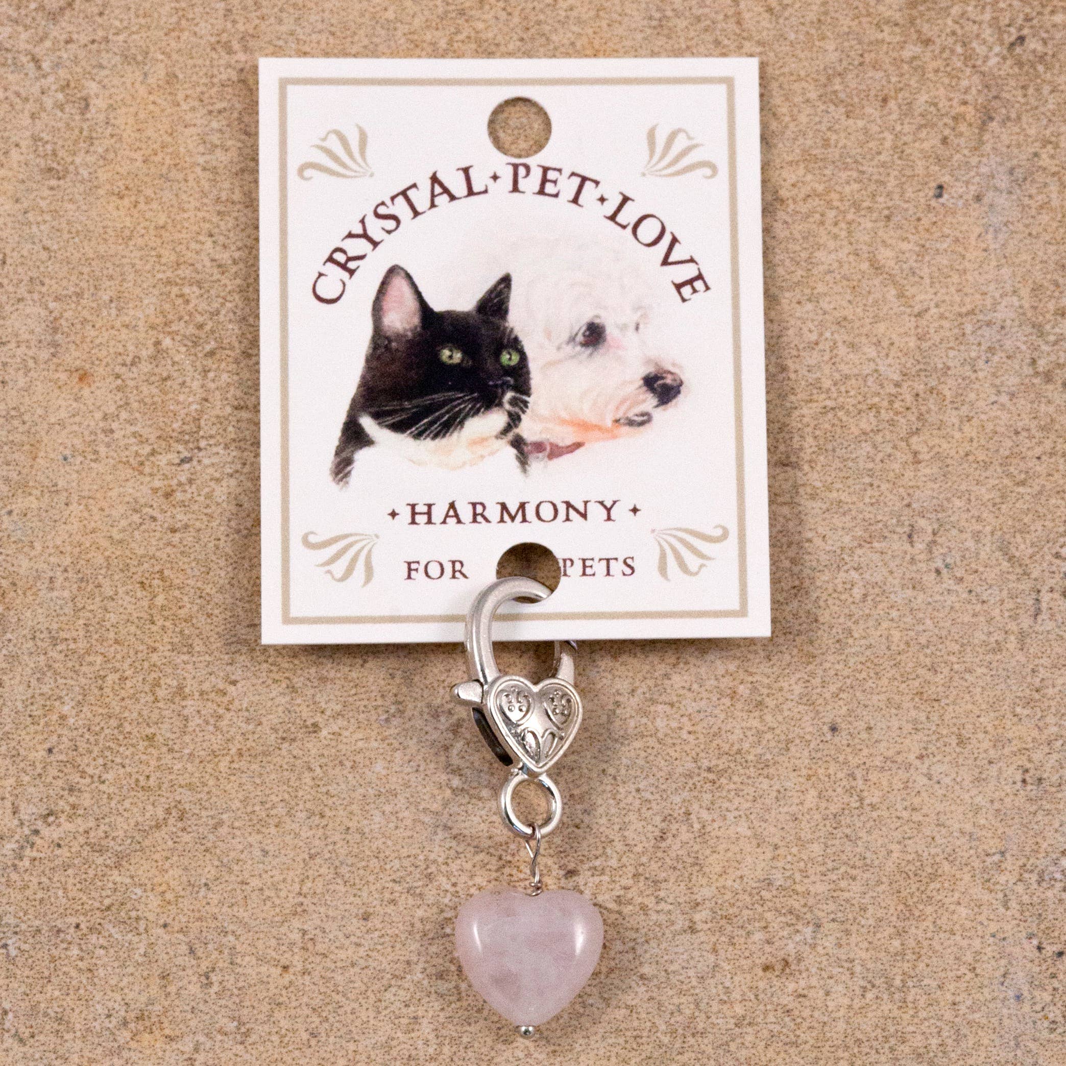 Rose Quartz Heart Pet Collar Charm – Pink Crystal Pet Accessory for Dogs & Cats