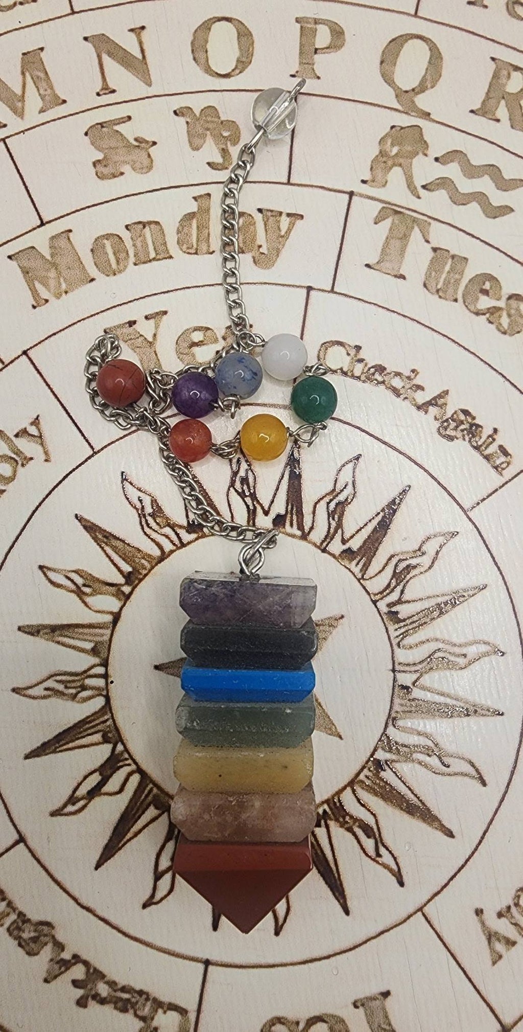 7 Chakra Layered Stone Pendulum | Crystal Energy Divination Tool | Reiki & Chakra Balancing