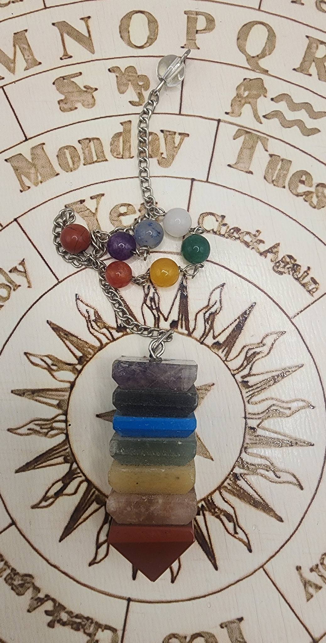 7 Chakra Layered Stone Pendulum | Crystal Energy Divination Tool | Reiki & Chakra Balancing