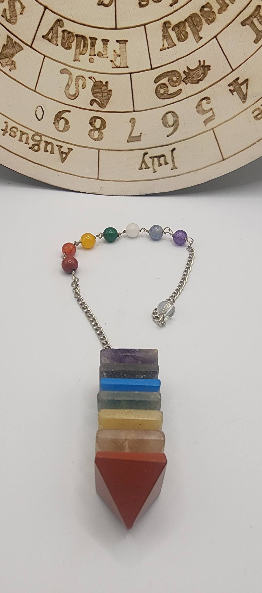 7 Chakra Layered Stone Pendulum | Crystal Energy Divination Tool | Reiki & Chakra Balancing