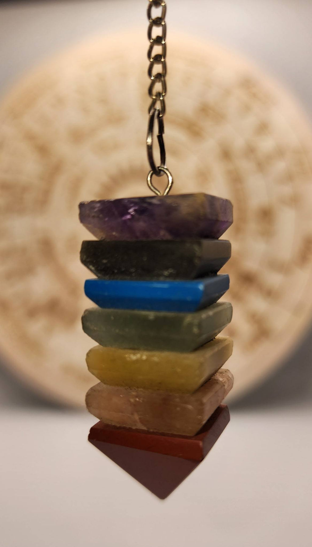 7 Chakra Layered Stone Pendulum | Crystal Energy Divination Tool | Reiki & Chakra Balancing