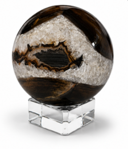 Golden Eclipse Tiger Eye with Quartz Druzy Sphere | One-of-a-Kind Collector Crystal