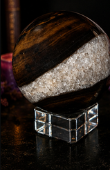 Golden Eclipse Tiger Eye with Quartz Druzy Sphere | One-of-a-Kind Collector Crystal