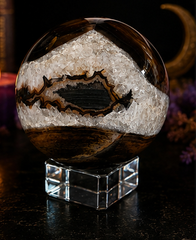 Golden Eclipse Tiger Eye with Quartz Druzy Sphere | One-of-a-Kind Collector Crystal