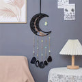 Obsidian Crescent Moon Wall Hanging with Tree of Life and Agate Slices | Crystal Celestial Wall Decor