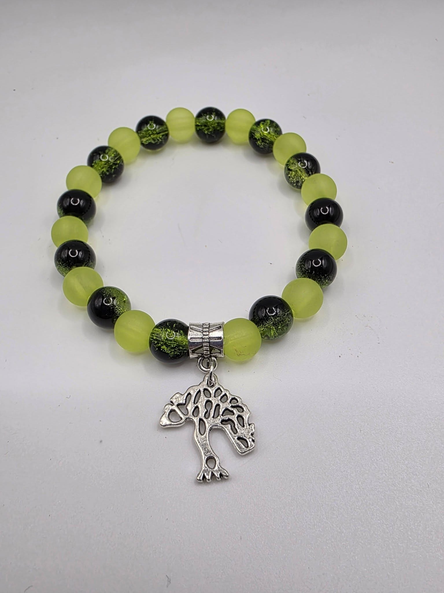 Abundant Roots Intention Bracelet – Glass & Frosted Beads with Tree Charm