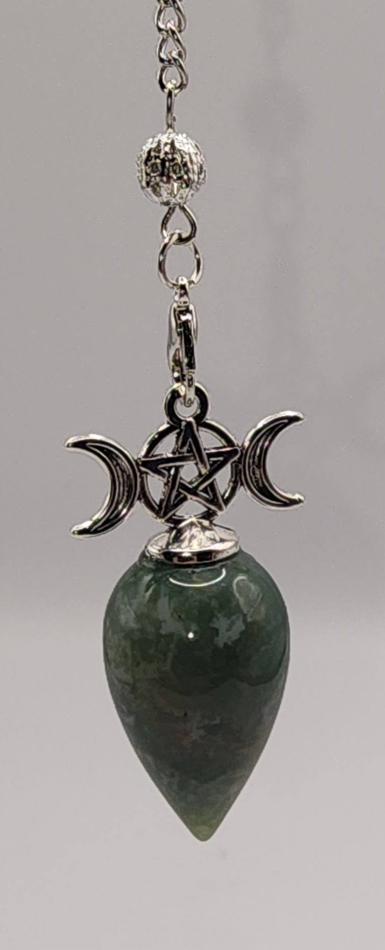 Triple Moon Pentacle Crystal Pendulum – Divination & Spiritual Guidance Tool