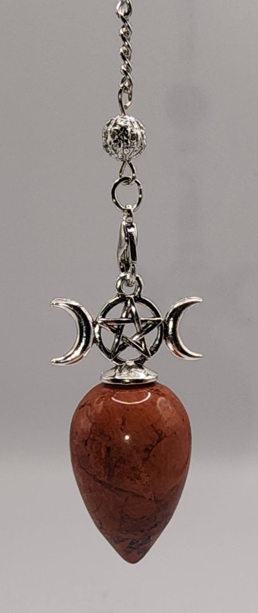 Triple Moon Pentacle Crystal Pendulum – Divination & Spiritual Guidance Tool