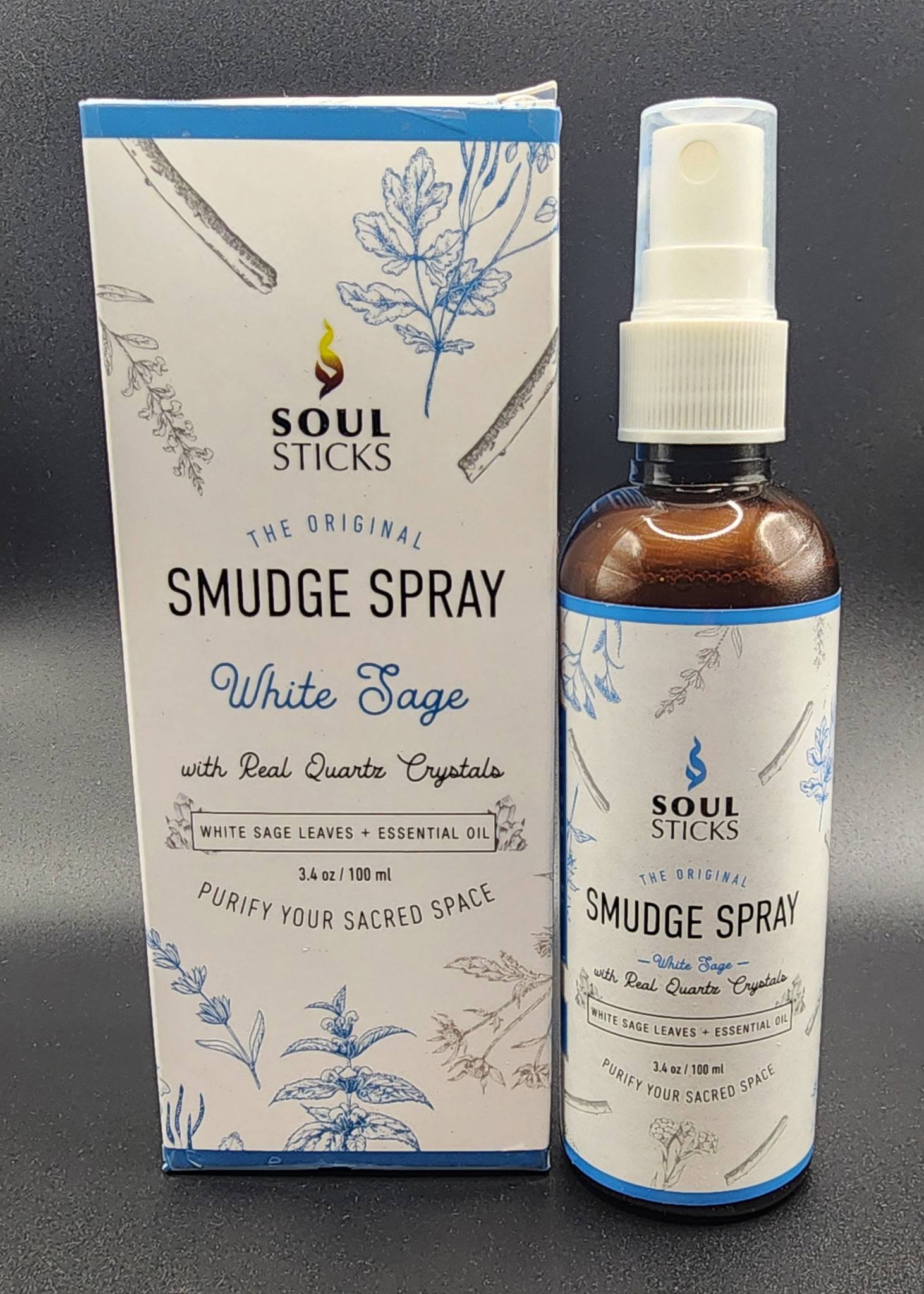 White Sage Smudge Sprays with Quartz Crystals – Energy Cleansing Mist 3.4 oz