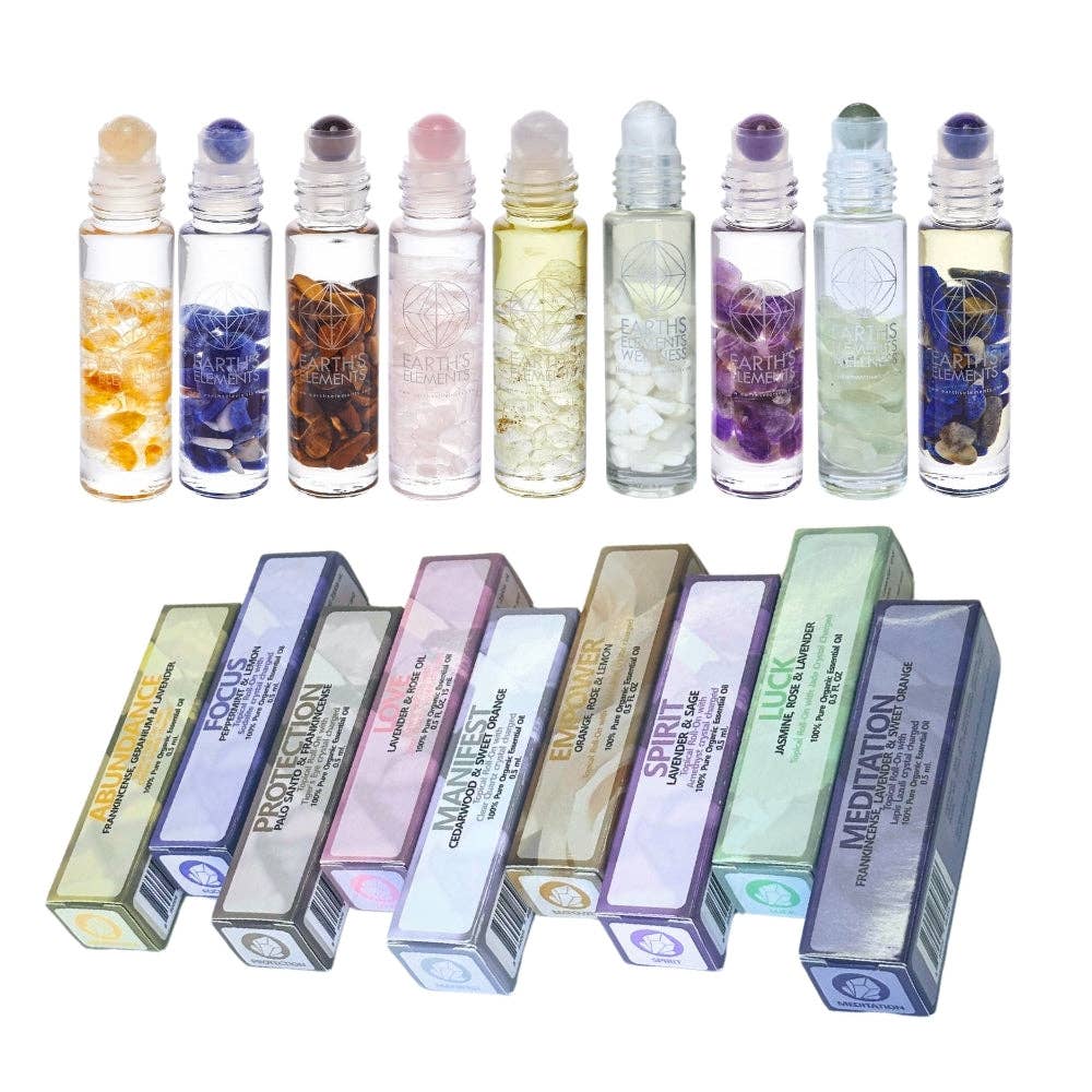 Crystal Essential Oil Roll-On | Organic Blend with Crystal Roller Ball | Intention Oils
