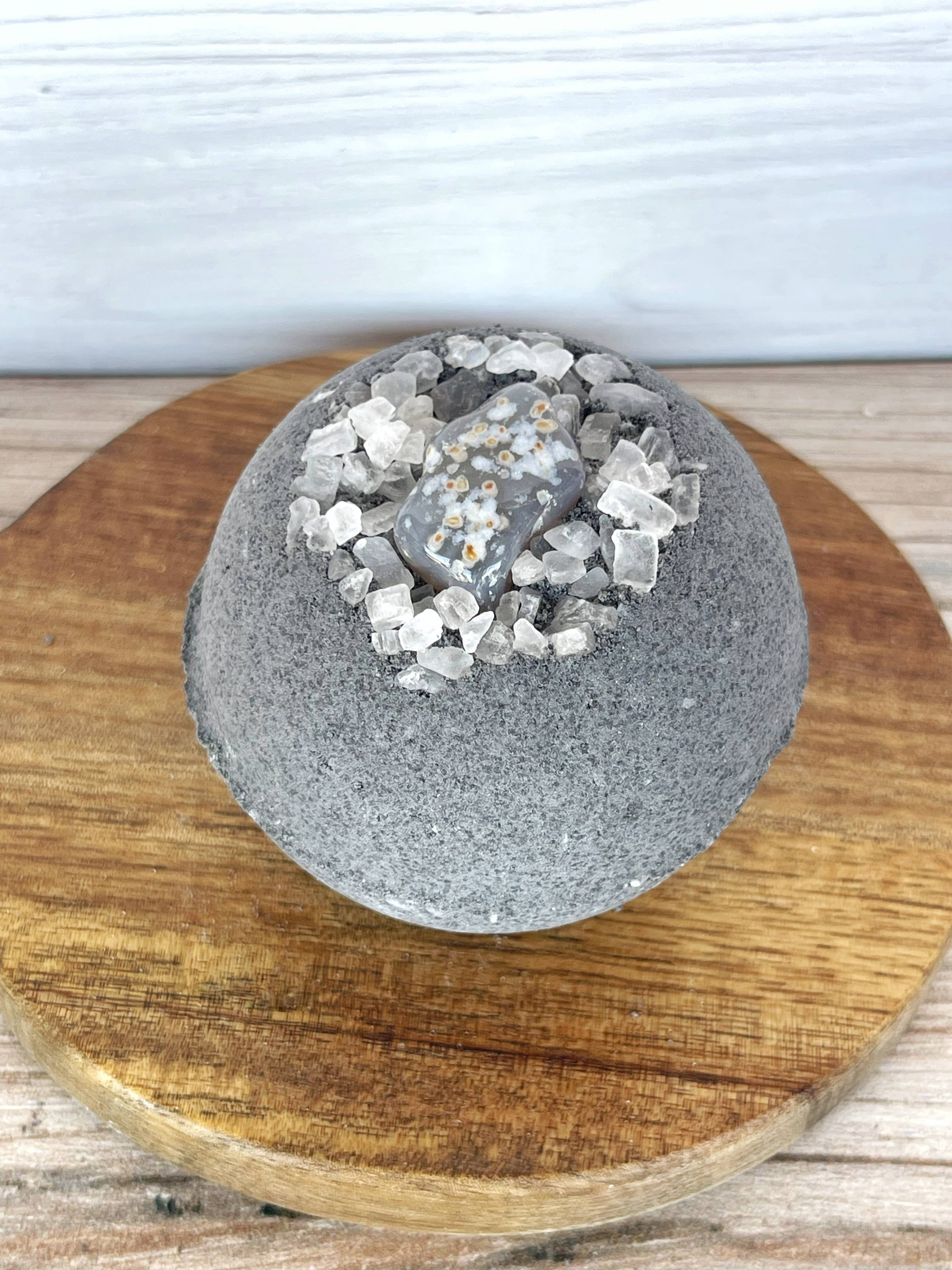 Activated Charcoal Bath Bomb with Agate & Sea Salt | Handmade Dye-Free Bath Fizzy