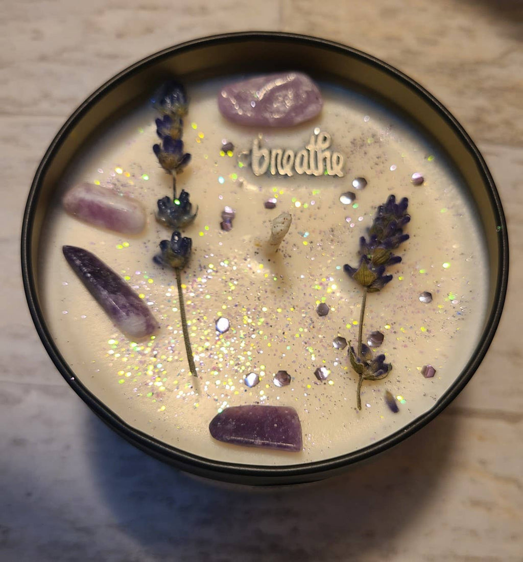 Bitch Just Breathe Intention Candle | Lepidolite Crystal Soy Candle for Calm & Stress Relief