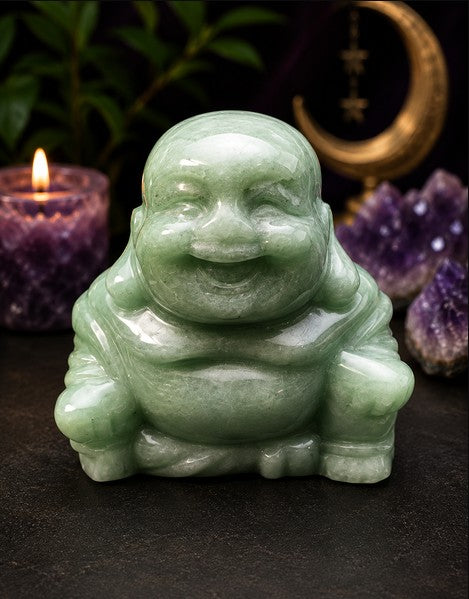 Chunky Smiling Fortune – Laughing Buddha – Green Aventurine Crystal Carving | Prosperity, Joy & Good Fortune | 7.1 oz