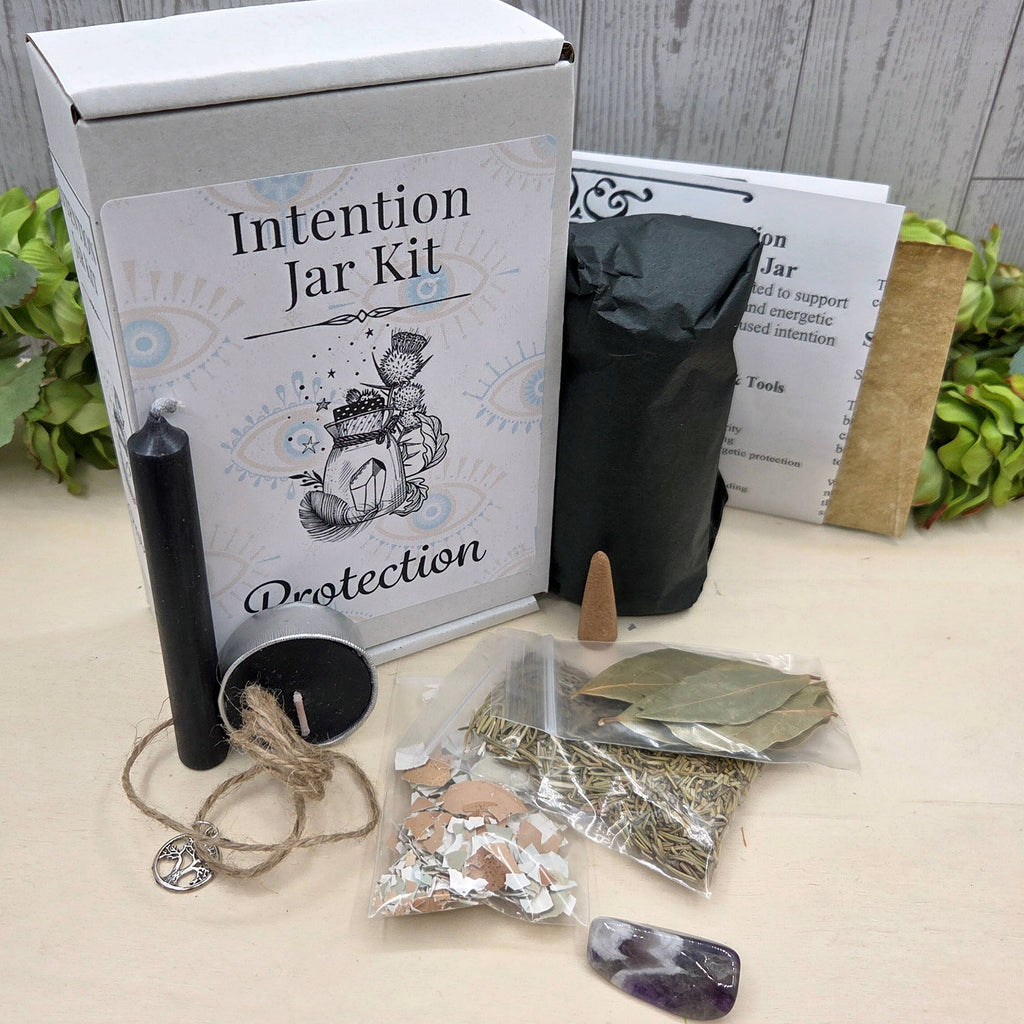 Protection Intention Jar Kit – Spiritual Protection Ritual Set with Crystal, Botanicals & Candle | Beginner-Friendly Apothecary Kit