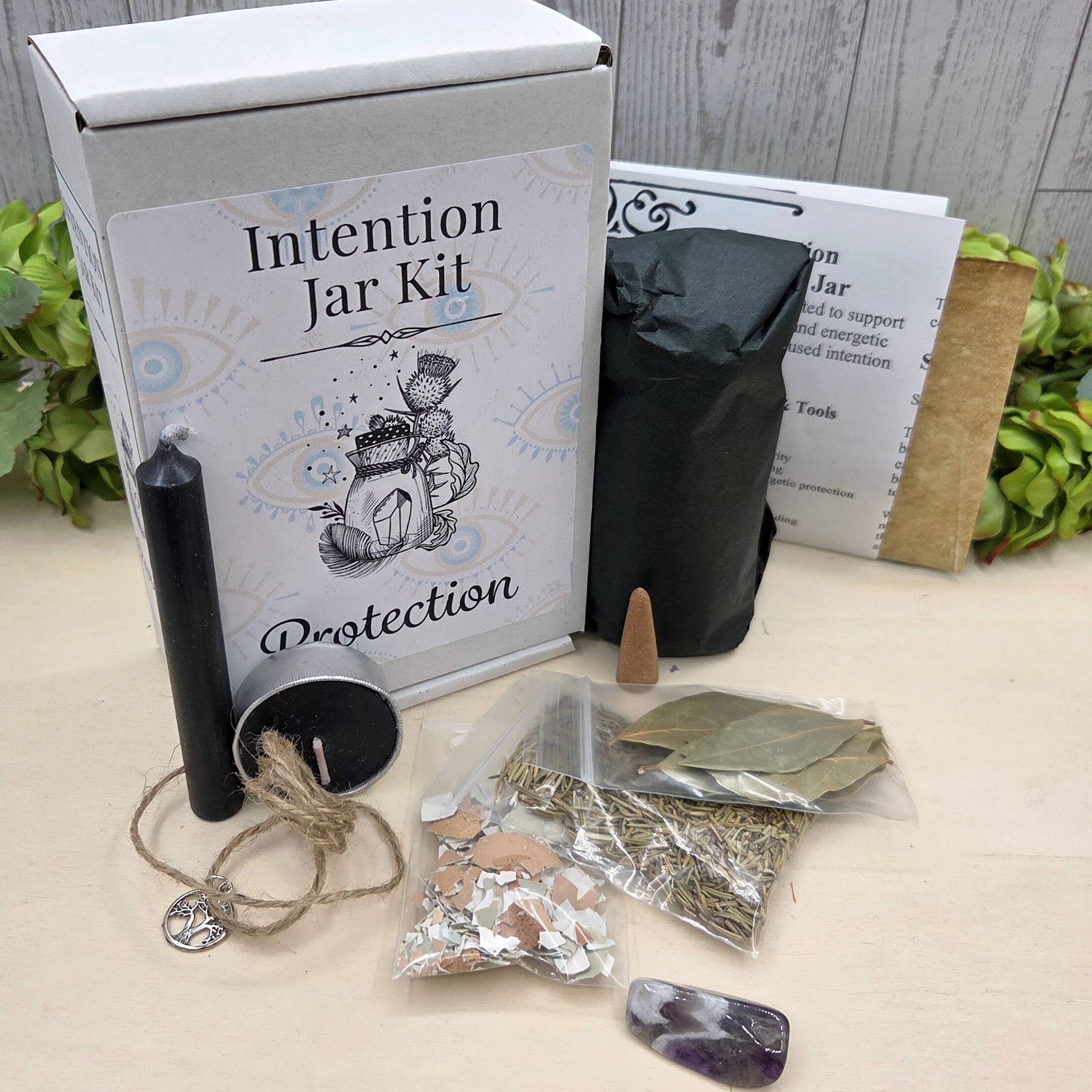 Protection Intention Jar Kit – Spiritual Protection Ritual Set with Crystal, Botanicals & Candle | Beginner-Friendly Apothecary Kit