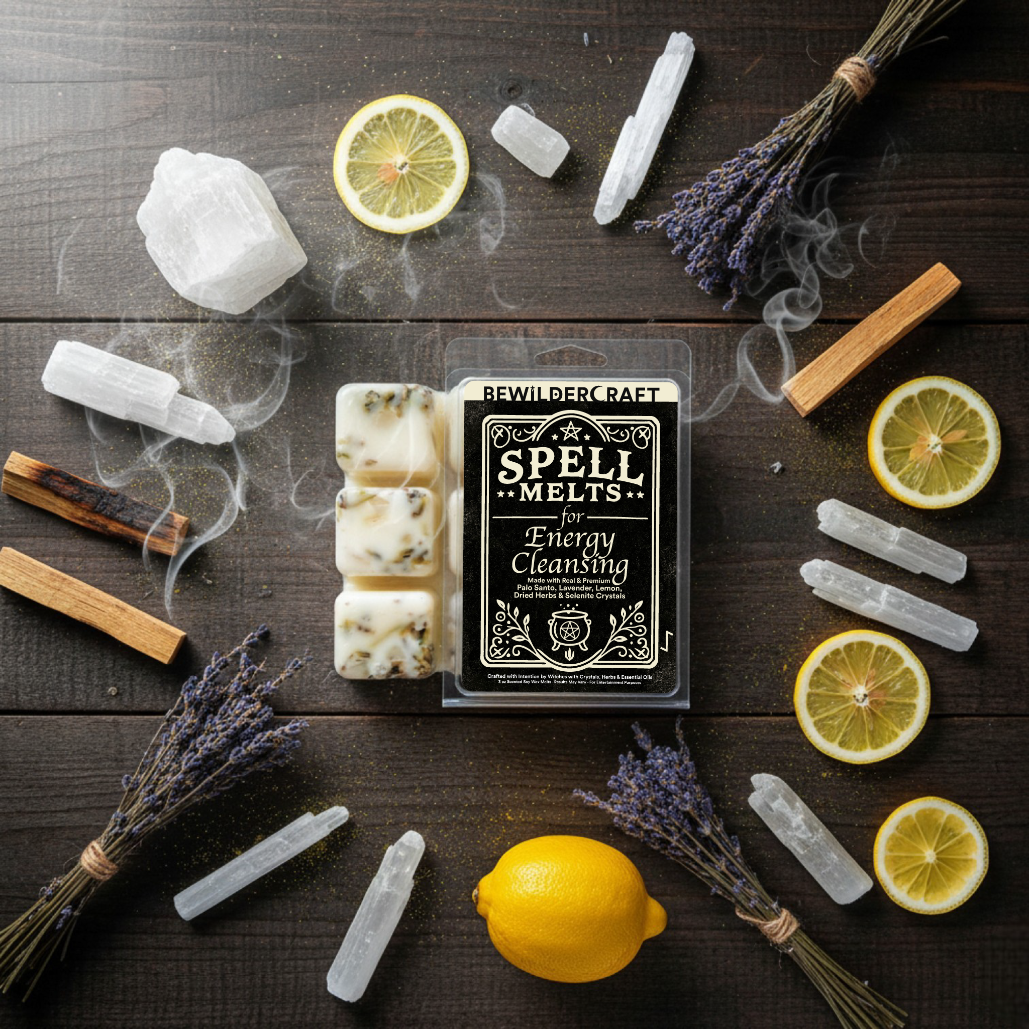 Energy Cleansing Spell Wax Melts – Palo Santo, Lavender, Lemon & Selenite