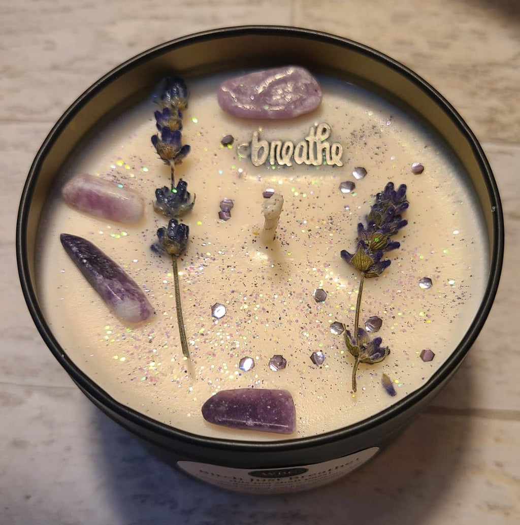 Bitch Just Breathe Intention Candle | Lepidolite Crystal Soy Candle for Calm & Stress Relief