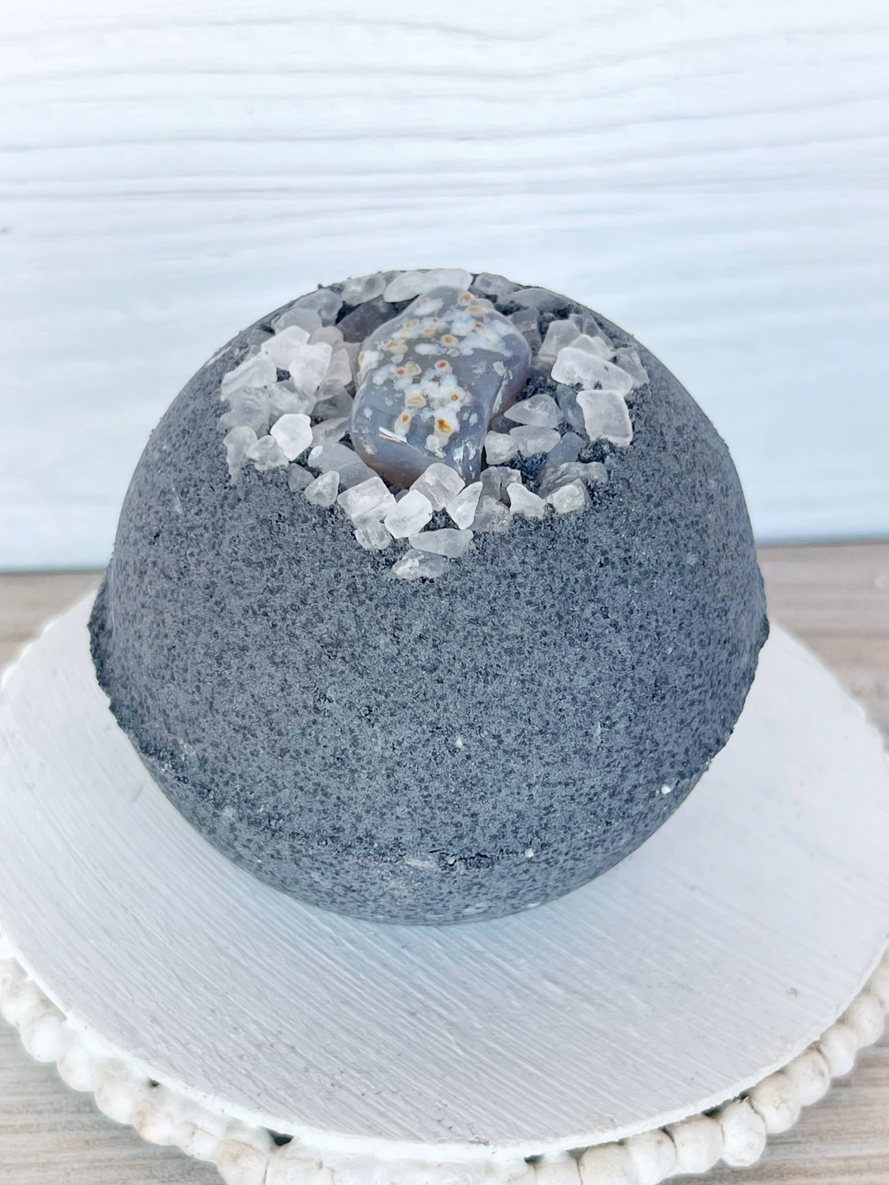 Activated Charcoal Bath Bomb with Agate & Sea Salt | Handmade Dye-Free Bath Fizzy