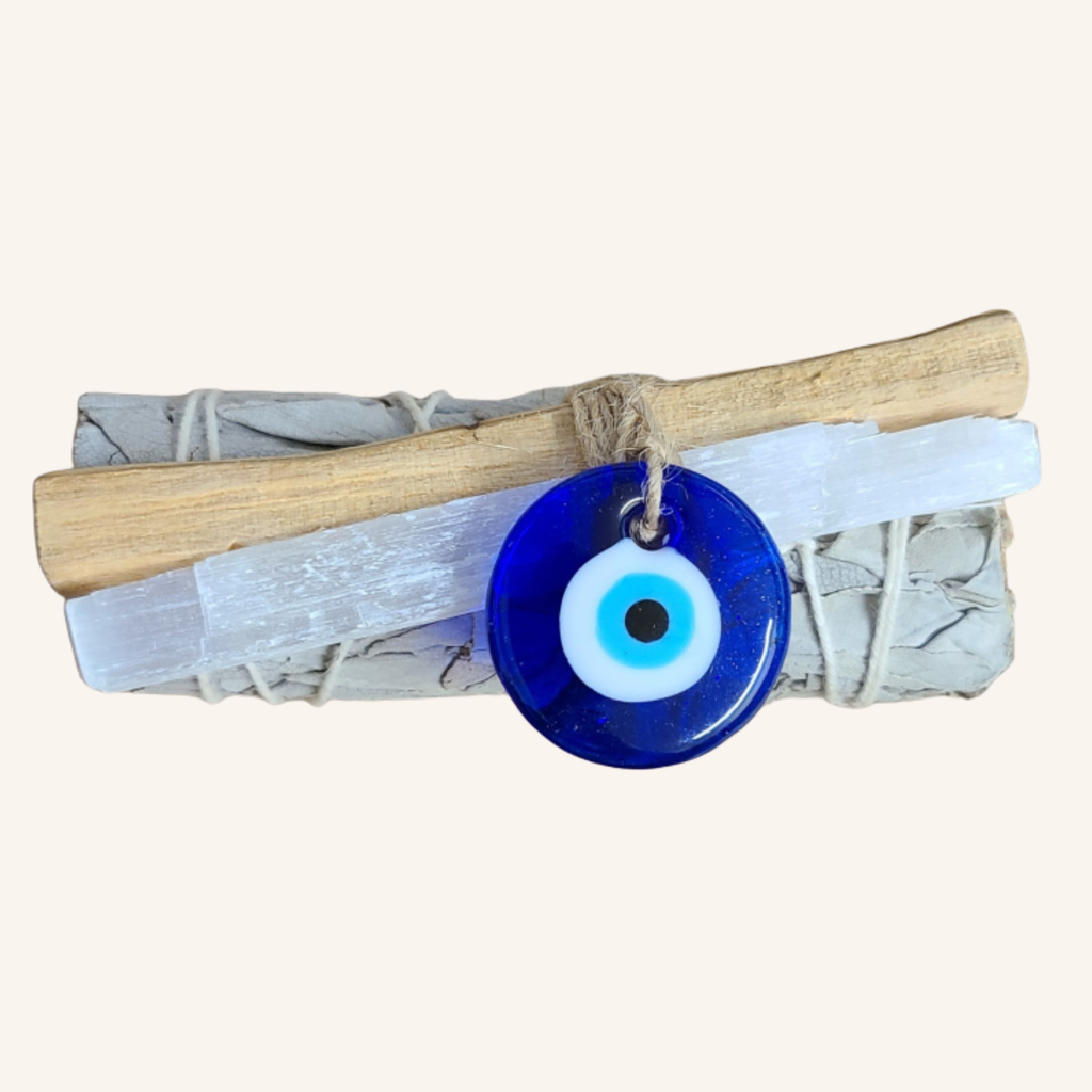 Evil Eye Protection Sage Smudge Stick | White Sage, Palo Santo & Selenite Bundle